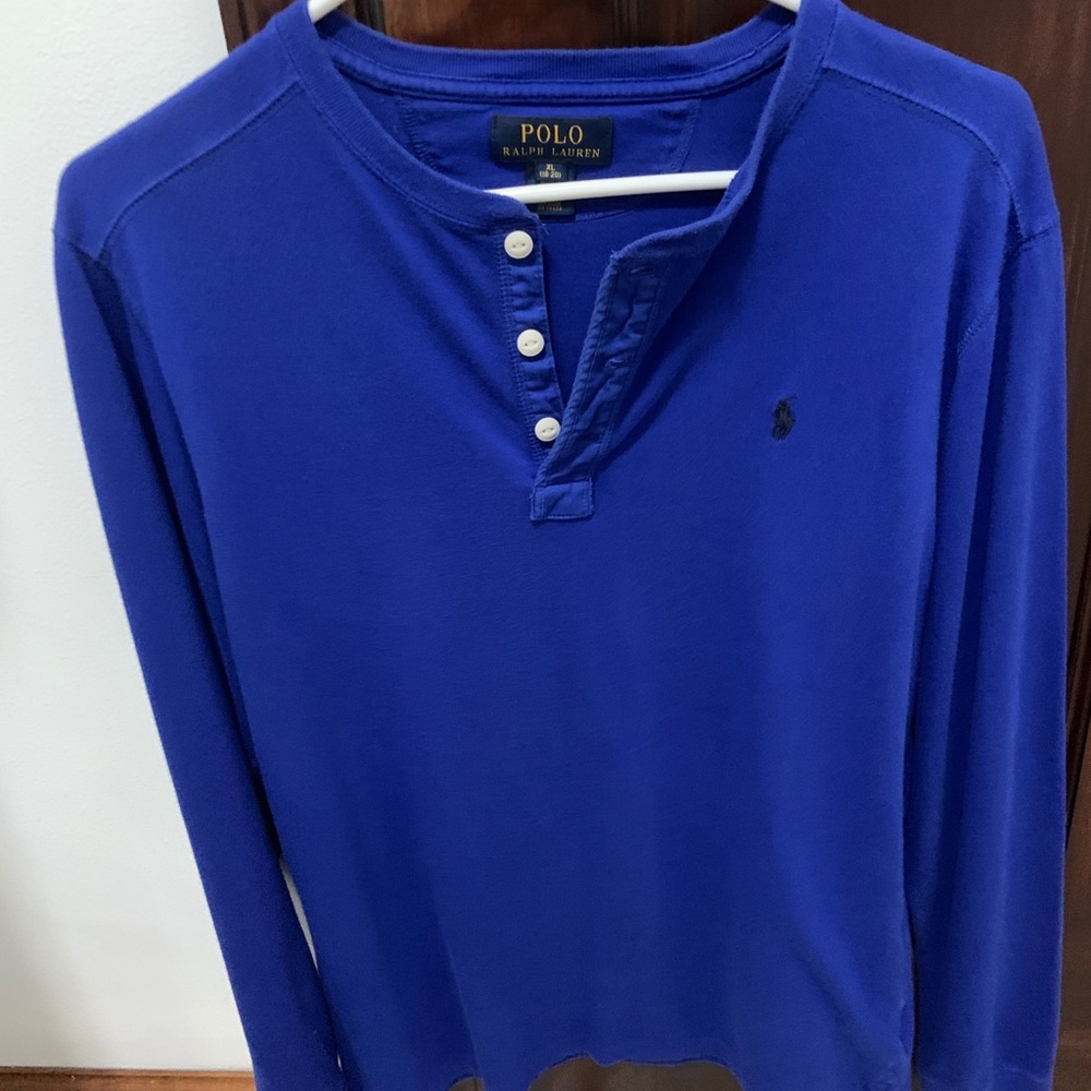 Polo Blue Long-Sleeve Henley. Boys XL (18-20).